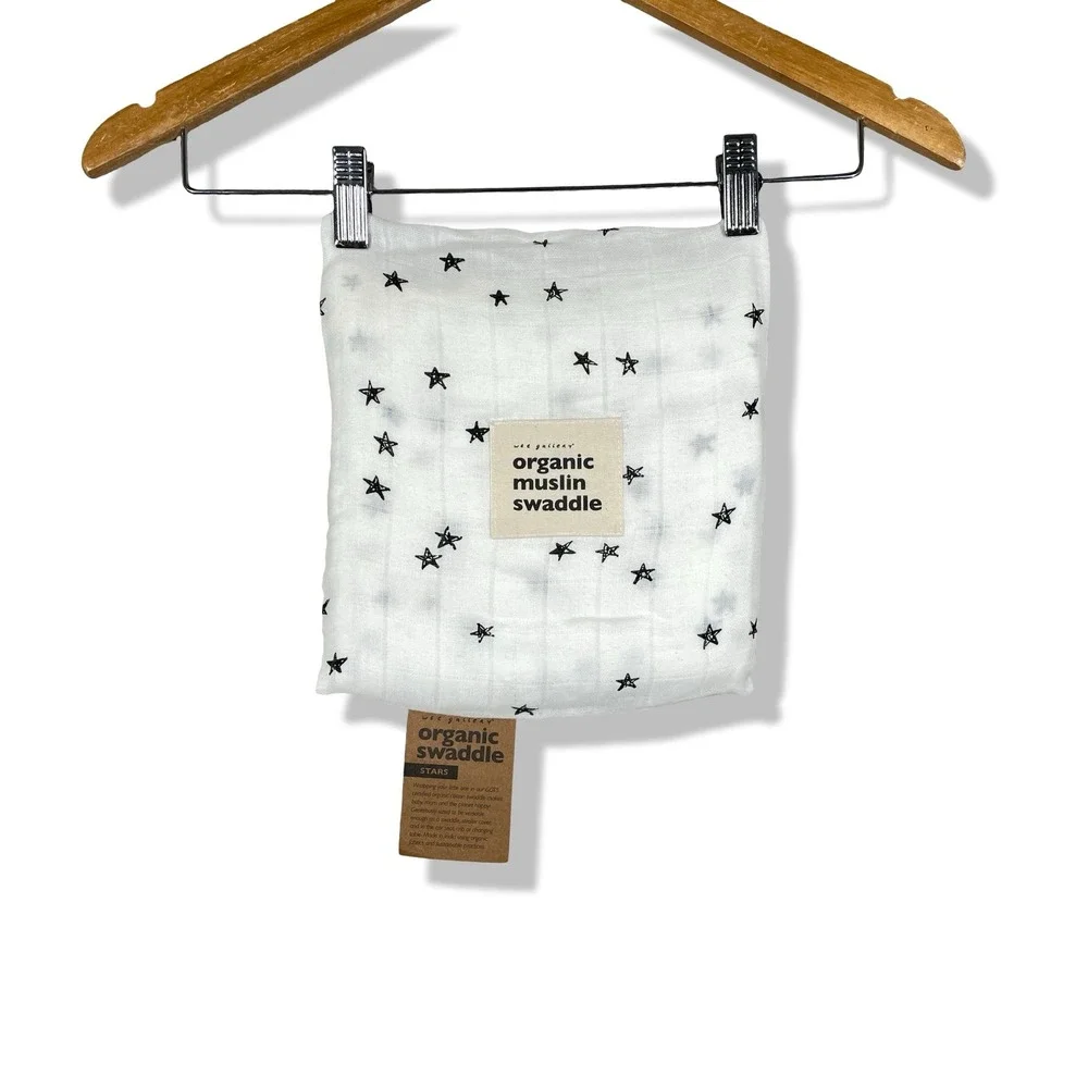 Wee‎ Gallery Organic Muslin Swaddle Baby One Size White Stars Celestial GOTS